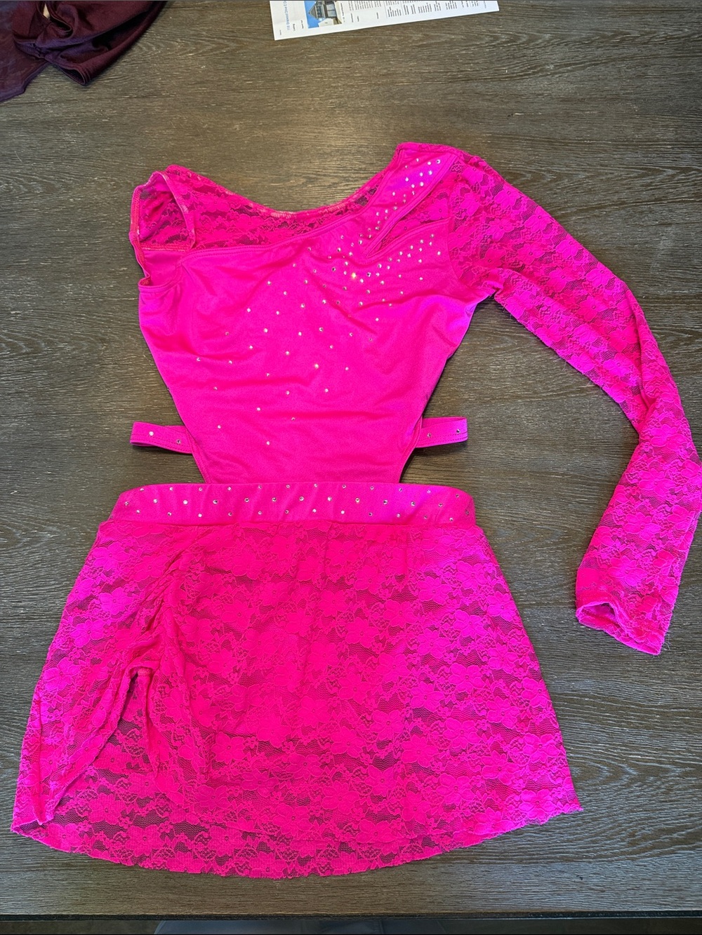 Hot Pink Lace Dance Set with Rhinestones